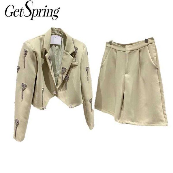 getspring women pant suit tassel drill chain blazer with half s two piece sets fashion set 210601, White;black
getspring women pant suit tassel drill chain blazer with half s two piece sets fashion set 210601, White;black
