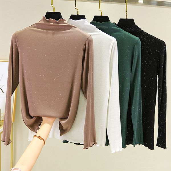 women's t shirt 2021 spring starry sky flash silver fringing slim bottomed casual high collar long sleeve, White
women's t shirt 2021 spring starry sky flash silver fringing slim bottomed casual high collar long sleeve, White