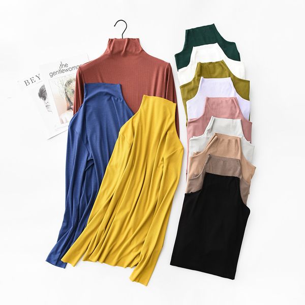 women's tracksuits semi-high-necked bottom rib pattern female shirts modale long-sleeved solid-colored tee 10sp, Gray
women's tracksuits semi-high-necked bottom rib pattern female shirts modale long-sleeved solid-colored tee 10sp, Gray