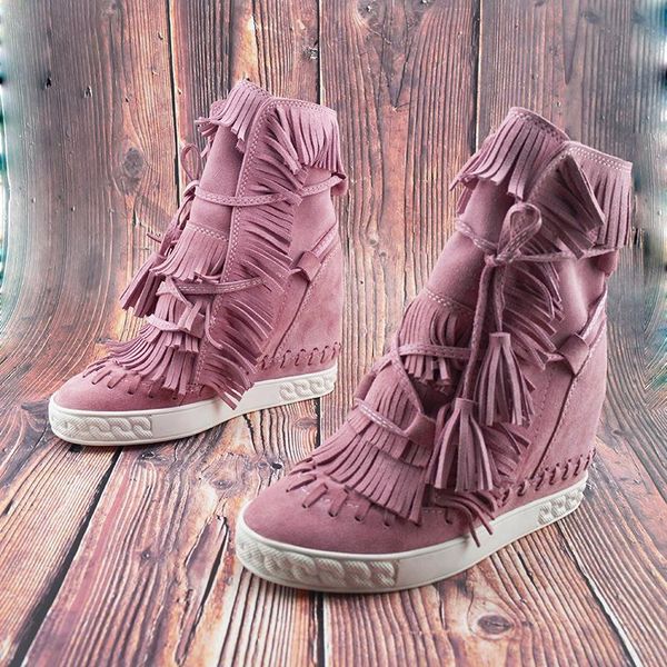 boots women spring autumn fringed wedge hidden casual shoes suede real leather platform ankle lace up woman, Black
boots women spring autumn fringed wedge hidden casual shoes suede real leather platform ankle lace up woman, Black