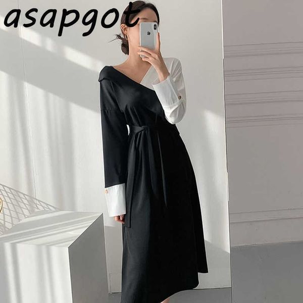 temperament elegant slim lace up waist v neck black white contrast dress women patchwork maxi long sleeve vestido de mujer chic 210610, Black;gray
temperament elegant slim lace up waist v neck black white contrast dress women patchwork maxi long sleeve vestido de mujer chic 210610, Black;gray