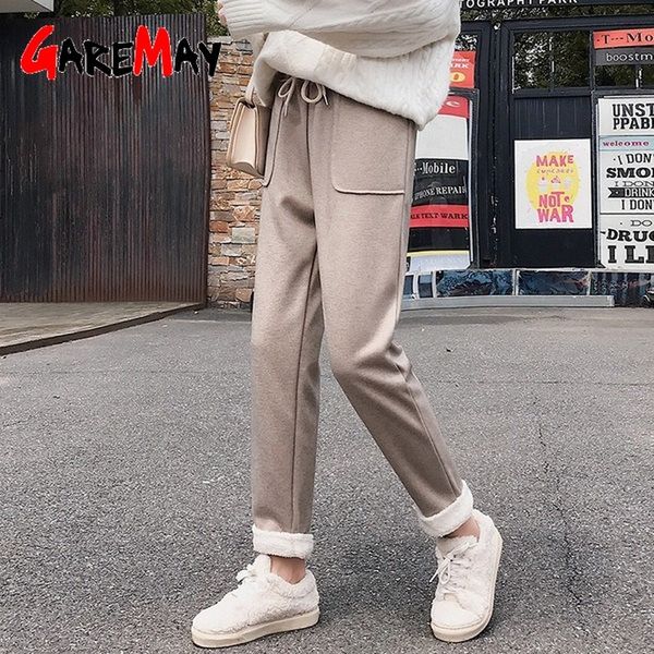 winter autumn women pants straight wool trousers harem casual loose thick warm 's high waisted 210428, Black;white
winter autumn women pants straight wool trousers harem casual loose thick warm 's high waisted 210428, Black;white