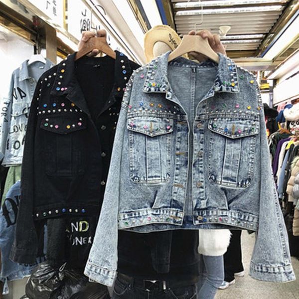women's jackets arriva 2021 women harajuku denim jacket coat heavy hand beaded rivet short black jeans student basic coats outfit, Black;brown
women's jackets arriva 2021 women harajuku denim jacket coat heavy hand beaded rivet short black jeans student basic coats outfit, Black;brown