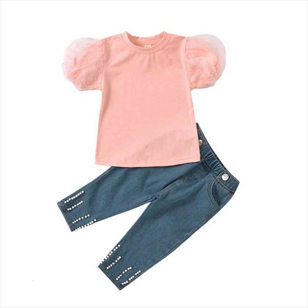 1 6y fashion kids girls clothes sets lace puff sleeve solid pullover t shirts pearl blue denim pants, White
1 6y fashion kids girls clothes sets lace puff sleeve solid pullover t shirts pearl blue denim pants, White