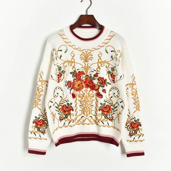 women's sweaters 2021 high fashion women luxury floral embroidery sweater loose jumpers runway pullover white knitwear, White;black
women's sweaters 2021 high fashion women luxury floral embroidery sweater loose jumpers runway pullover white knitwear, White;black