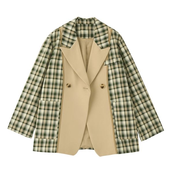 women plaid button long sleeve notch collar blazer double-breasted green patchwork spring autumn fall c0324 210514, White;black
women plaid button long sleeve notch collar blazer double-breasted green patchwork spring autumn fall c0324 210514, White;black