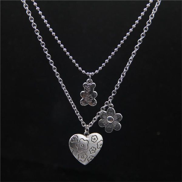 pendant necklaces vintage punk stainless steel chain flower bear heart necklace for women hiphop treandy jewelry girl cool gifts party, Silver
pendant necklaces vintage punk stainless steel chain flower bear heart necklace for women hiphop treandy jewelry girl cool gifts party, Silver