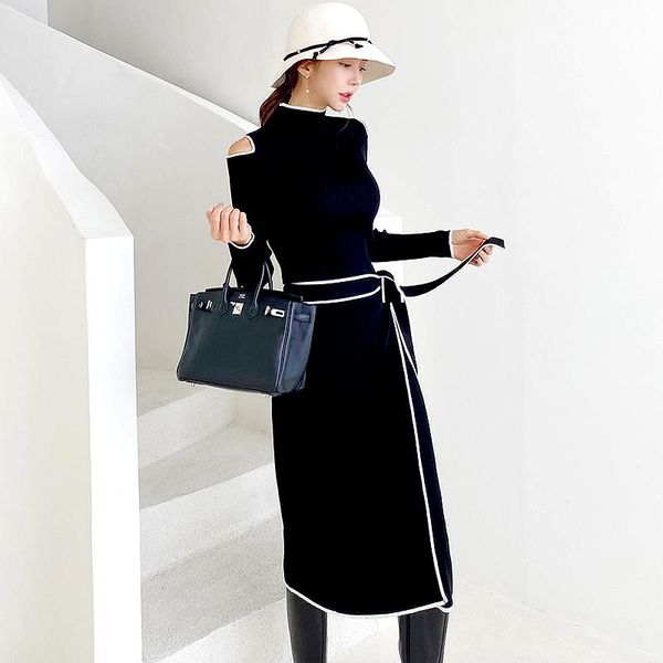 casual dresses autumn winter elegant stretched knitted dress women off shoulder long sleeve bodycon with belt sl137, Black;gray
casual dresses autumn winter elegant stretched knitted dress women off shoulder long sleeve bodycon with belt sl137, Black;gray