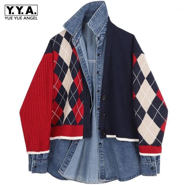 spring women fake 2 pieces denim jacket designer knitting spliced cowgirl coat fashion mixed color loose fit plaid women's jackets, Black;brown
spring women fake 2 pieces denim jacket designer knitting spliced cowgirl coat fashion mixed color loose fit plaid women's jackets, Black;brown