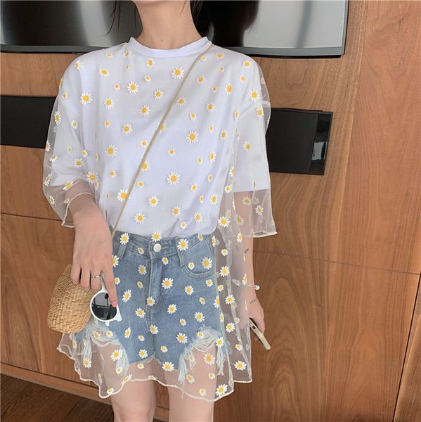 women's t-shirt streetwear daisy patchwork tshirt woman mesh tees summer korean plus size women clothing casual black white t
women's t-shirt streetwear daisy patchwork tshirt woman mesh tees summer korean plus size women clothing casual black white t
