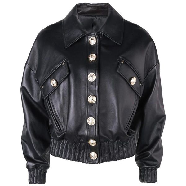 women's leather & faux yoloagain 2021 design golden buttons women genuine jacket ladies bomber biker, Black
women's leather & faux yoloagain 2021 design golden buttons women genuine jacket ladies bomber biker, Black