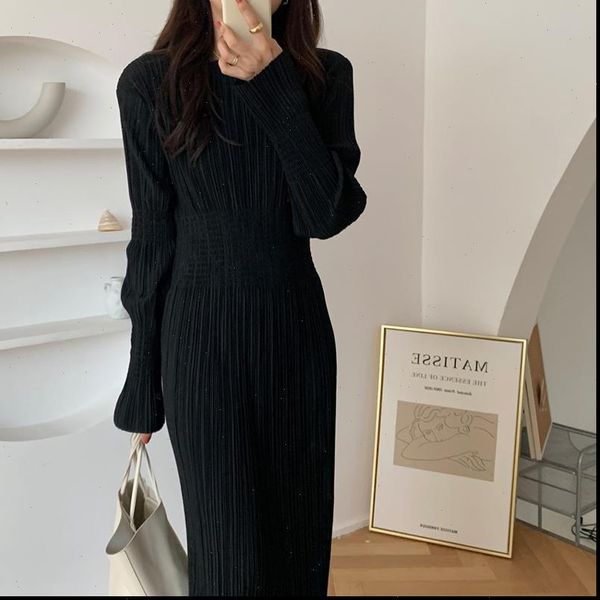 o neck french elegant women dress retro black pleated sheath flare sleeves soft chic fashion solid long autumn, Black;gray
o neck french elegant women dress retro black pleated sheath flare sleeves soft chic fashion solid long autumn, Black;gray
