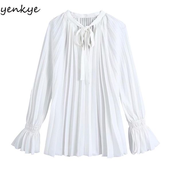 semi-sheer white pleated blouse shirt women bow tie collar long sleeve vintage oversize blusas femininas fashion women's blouses & shir 
semi-sheer white pleated blouse shirt women bow tie collar long sleeve vintage oversize blusas femininas fashion women's blouses & shir