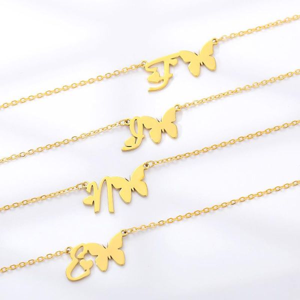 chains a-z letter butterfly heart pendant necklace gold color stainless steel chain initials name alphabet choker for women, Silver
chains a-z letter butterfly heart pendant necklace gold color stainless steel chain initials name alphabet choker for women, Silver