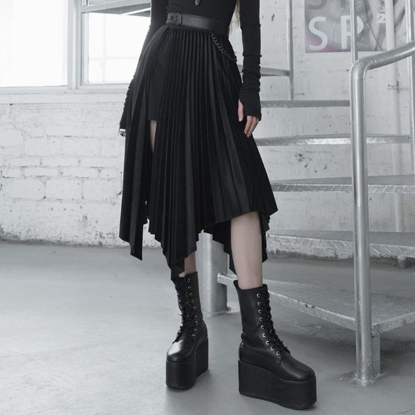 women's gothic high waist printed pleated patchwork long skirt sun hemline cool daily casual skirts, Black
women's gothic high waist printed pleated patchwork long skirt sun hemline cool daily casual skirts, Black