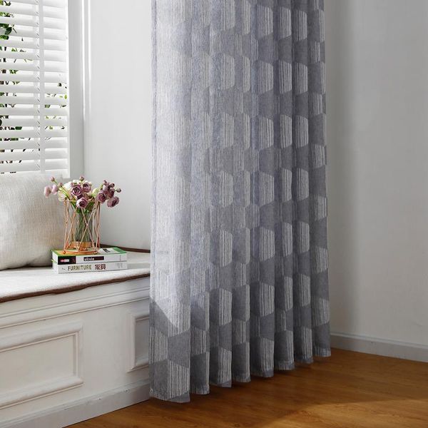 1pc geometric printing tulle sheer window curtains living room home voile drapes bedroom finished treatment decorations curtain &