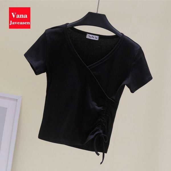 women's t-shirt cross-type v-neck cotton women short slim tees pullover hem drawstring lace-up t shirts woman korean clothes, White
women's t-shirt cross-type v-neck cotton women short slim tees pullover hem drawstring lace-up t shirts woman korean clothes, White