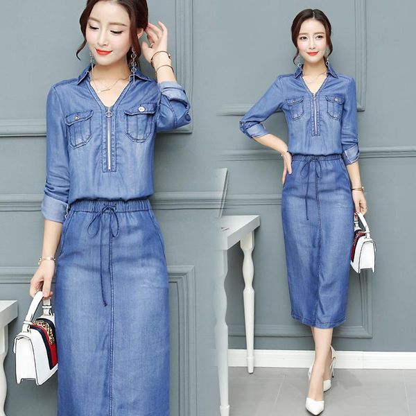 casual dresses 2021 summer dress women denim washed blue female long sleeve jeans v neck slim waist spring clothing, Black;gray
casual dresses 2021 summer dress women denim washed blue female long sleeve jeans v neck slim waist spring clothing, Black;gray