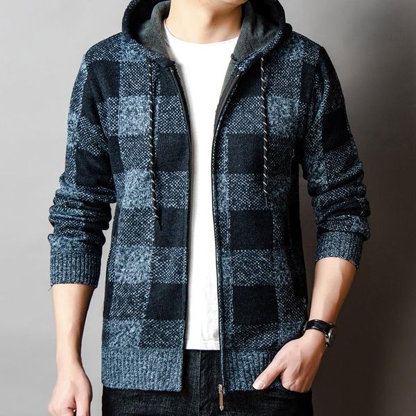men's sweaters hooded cardigan men autumn winter velvet warm knitted zipper sweater coats man casual plaid jackets y339, White;black
men's sweaters hooded cardigan men autumn winter velvet warm knitted zipper sweater coats man casual plaid jackets y339, White;black