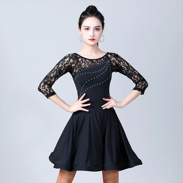 stage wear lace design drill decorated pleated hemline dress latin dacing women dance match performance clothing, Black;red
stage wear lace design drill decorated pleated hemline dress latin dacing women dance match performance clothing, Black;red
