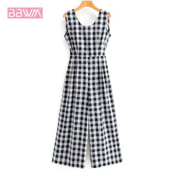 french retro fashion slimming plaid back hollow female jumpsuit sleeveless holiday party chic women's jumpsuit 210507, Black;white
french retro fashion slimming plaid back hollow female jumpsuit sleeveless holiday party chic women's jumpsuit 210507, Black;white