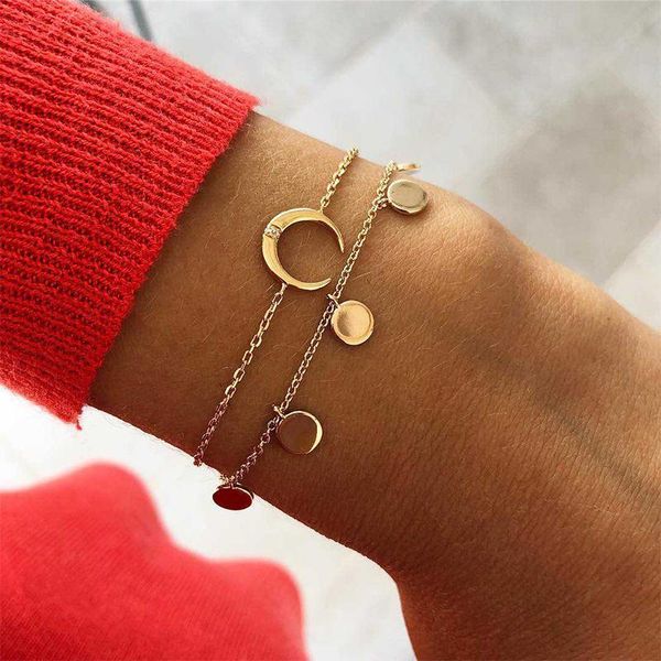 link, chain fashion simple double layer moon tassel bracelet charming gold geometric hand accessories women party jewelry gift, Black
link, chain fashion simple double layer moon tassel bracelet charming gold geometric hand accessories women party jewelry gift, Black