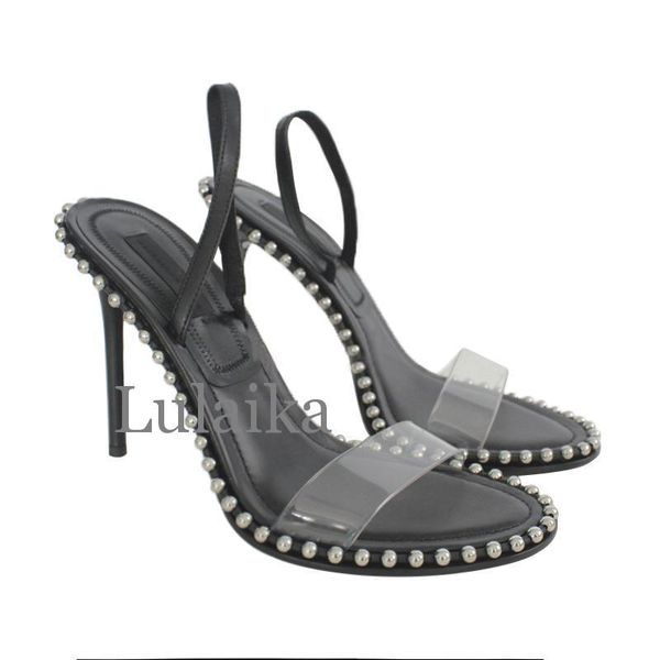dress shoes 2021 convertible catwalks transparent metal summer women thin heels cover heel sling kitten-heel sandals beads peep toe pumps, Black 
dress shoes 2021 convertible catwalks transparent metal summer women thin heels cover heel sling kitten-heel sandals beads peep toe pumps, Black