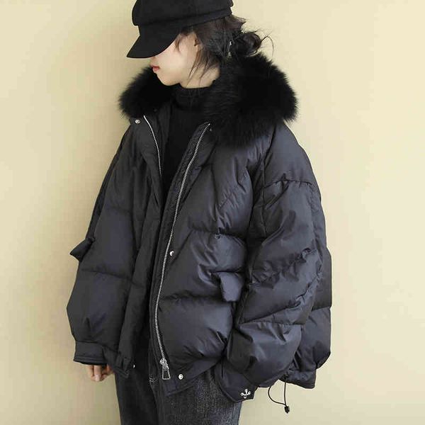 women's parkas down ladies jacket 2021 korean loose large fox fur collar short white duck, Black
women's parkas down ladies jacket 2021 korean loose large fox fur collar short white duck, Black
