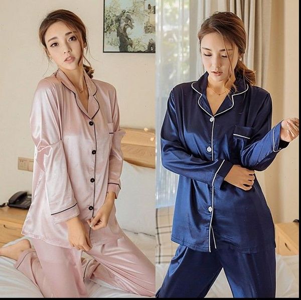 spring autumn loose silk satin women sleepwear pajamas set striped single breasted and long pant two piece sets, Black;red
spring autumn loose silk satin women sleepwear pajamas set striped single breasted and long pant two piece sets, Black;red