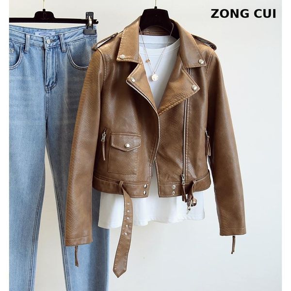 women's leather & faux women coat spring autumn long sleeved with belt jacket female punk outwear ladies biker moto, Black
women's leather & faux women coat spring autumn long sleeved with belt jacket female punk outwear ladies biker moto, Black