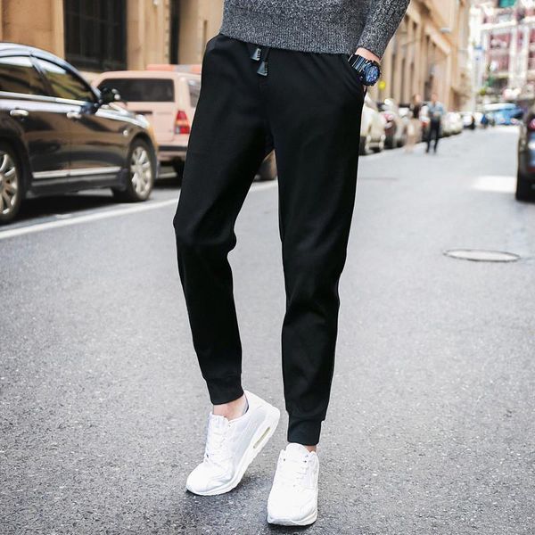 brand autumn winter men's trousers solid color tether waist casual pants for male feet, Black
brand autumn winter men's trousers solid color tether waist casual pants for male feet, Black