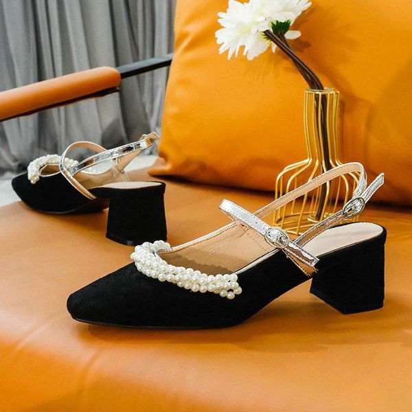 celebrity style string bead sandals french retro thick heel female 2021 summer women's shoes baotou toe, Black
celebrity style string bead sandals french retro thick heel female 2021 summer women's shoes baotou toe, Black