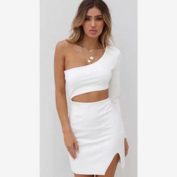 casual dresses one shoulder single long sleeve cut out bandage bodycon dress split striped party, Black;gray
casual dresses one shoulder single long sleeve cut out bandage bodycon dress split striped party, Black;gray