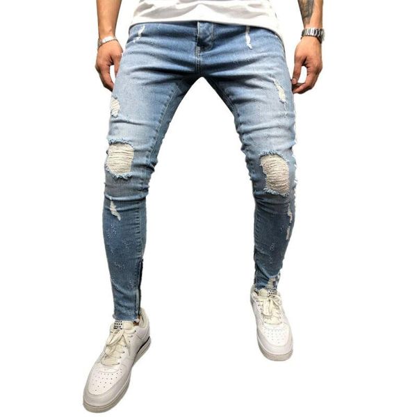 men's jeans mens ripped trousers skinny distressed slim fit summer clothes side stripe casual pencil zipper pants hole fashion denim, Blue
men's jeans mens ripped trousers skinny distressed slim fit summer clothes side stripe casual pencil zipper pants hole fashion denim, Blue