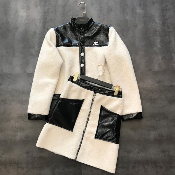 two piece dress 2021 shiny patent leather fleece jacket + pocket zipper half skirt two-piece suit, White
two piece dress 2021 shiny patent leather fleece jacket + pocket zipper half skirt two-piece suit, White