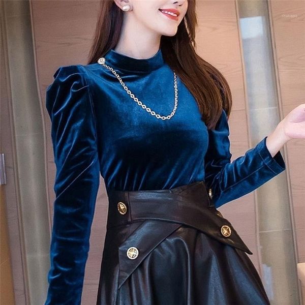 women's blouses & shirts spring autumn women long sleeve shirt plus size female gold velvet high collar lantern blue, White
women's blouses & shirts spring autumn women long sleeve shirt plus size female gold velvet high collar lantern blue, White