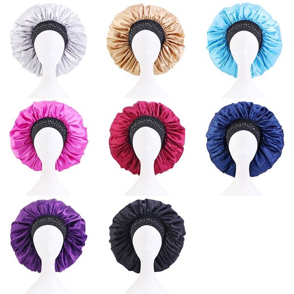 extra large fashion rhinestone solid color wide beanie cap elastic band satin bonnet women's headwear night sleep hair care hat, Blue;gray
extra large fashion rhinestone solid color wide beanie cap elastic band satin bonnet women's headwear night sleep hair care hat, Blue;gray