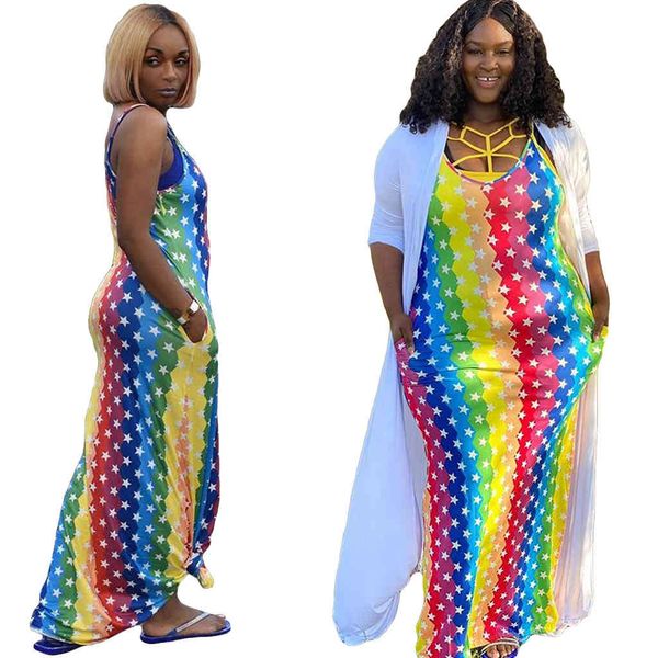 fashion rainbow striped print loose suspender dresses ladies maxi dress female clothing womens designer long, Black;gray
fashion rainbow striped print loose suspender dresses ladies maxi dress female clothing womens designer long, Black;gray