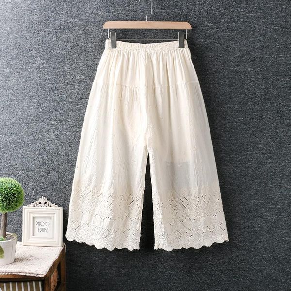 women's pants & capris 5 ccolors-- 2021 spring summer gemetric hollow out embroidery cotton wide leg mori girl, Black;white
women's pants & capris 5 ccolors-- 2021 spring summer gemetric hollow out embroidery cotton wide leg mori girl, Black;white