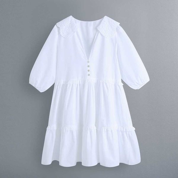 women white dress summer fashion lace collar v-neck modern lady smocking mini dresses 210602, Black;gray
women white dress summer fashion lace collar v-neck modern lady smocking mini dresses 210602, Black;gray