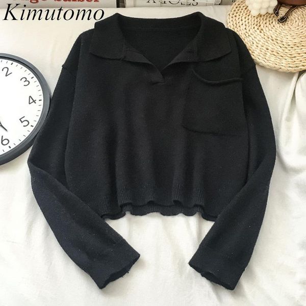 kimutomo women black knitted sweater spring autumn 2021 korea chic girls turn-down collar solid long sleeve short women's sweaters, White;black
kimutomo women black knitted sweater spring autumn 2021 korea chic girls turn-down collar solid long sleeve short women's sweaters, White;black
