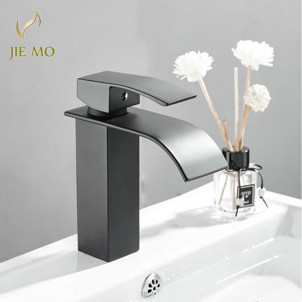 bathroom sink faucets basin brass black elegant waterfall faucet and cold deck mount big square spout mixer taps jm87