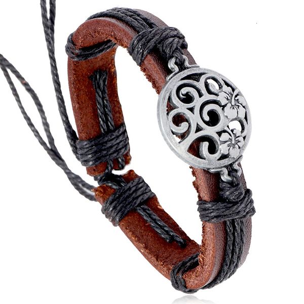 bangles bracelet woven cowhide alloy hollow round flower multi-layer leather simple student jewelry, Black
bangles bracelet woven cowhide alloy hollow round flower multi-layer leather simple student jewelry, Black