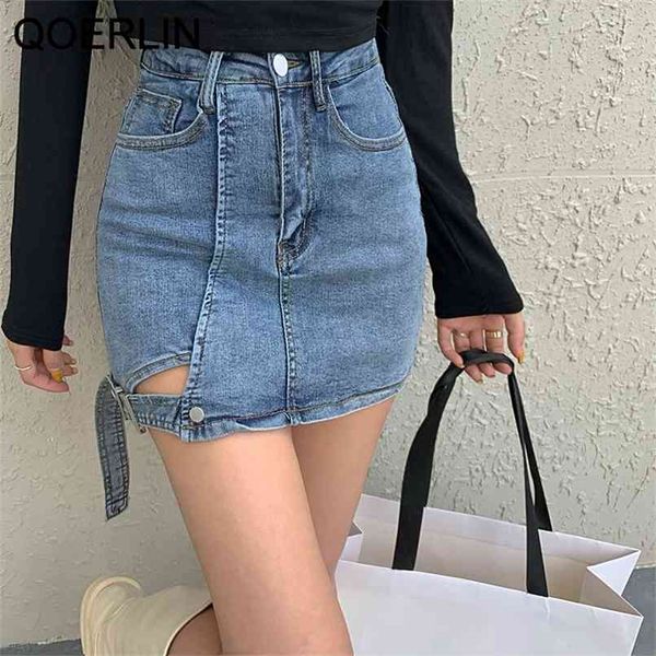 high waist tight hip denim skirt students casual streetwear side holes lace up a-line above knee mini saia 210601, Black 
high waist tight hip denim skirt students casual streetwear side holes lace up a-line above knee mini saia 210601, Black