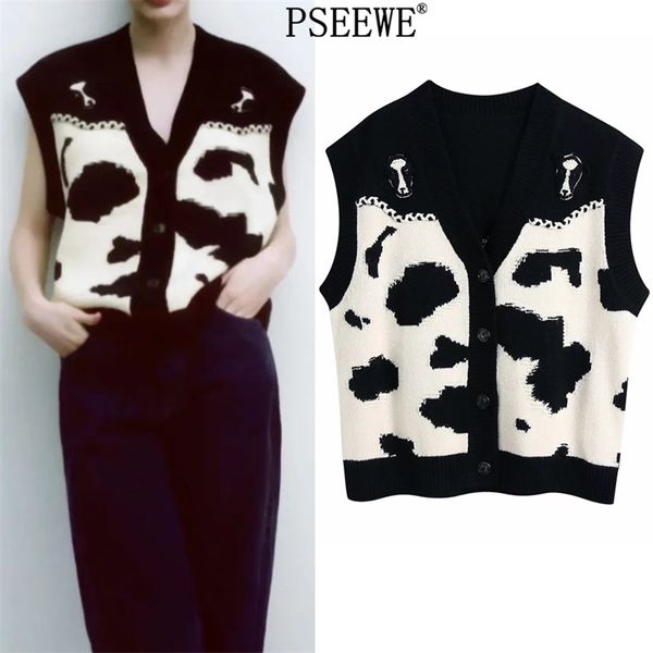 women vest black white cow print knitting woman spring v neck sleeveless sweater female preppy waistcoat 210519, White;black
women vest black white cow print knitting woman spring v neck sleeveless sweater female preppy waistcoat 210519, White;black