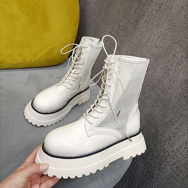 summer style sponge cake with flat bottom breathable leather hollow boots round head lace-up women's, Black
summer style sponge cake with flat bottom breathable leather hollow boots round head lace-up women's, Black