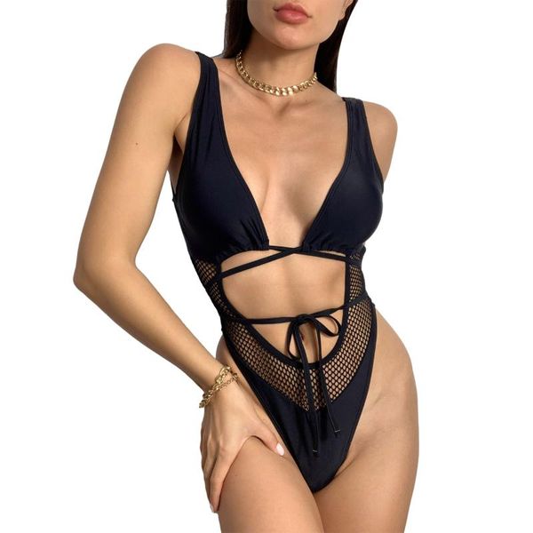women's swimwear women cutout monokini swimsuits, deep v neck hollow plaid tie up open back bathing suit, White;black
women's swimwear women cutout monokini swimsuits, deep v neck hollow plaid tie up open back bathing suit, White;black