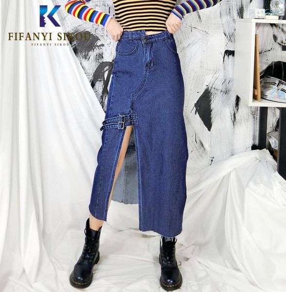 skirts 2021 women mid long denim skirt fashion front split high waist streetwear washed blue a-line jeans female, Black
skirts 2021 women mid long denim skirt fashion front split high waist streetwear washed blue a-line jeans female, Black