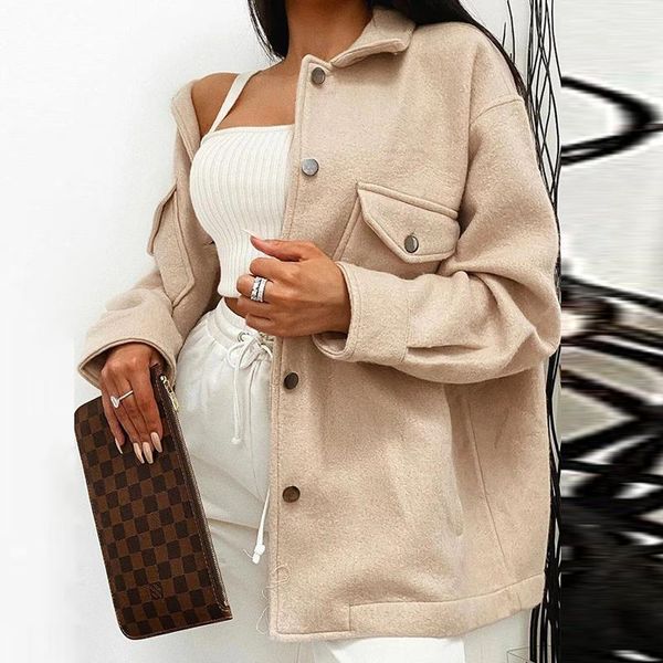 women's jackets women single breasted turn-down collar wool coat casual long sleeve button pocket outwear female solid loose streetwear, Black;brown
women's jackets women single breasted turn-down collar wool coat casual long sleeve button pocket outwear female solid loose streetwear, Black;brown