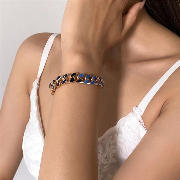 link chain fashionable and simple dripping ooil stitching mixed color cuban bracelet punk geometric hollow jewelry, Black
link chain fashionable and simple dripping ooil stitching mixed color cuban bracelet punk geometric hollow jewelry, Black